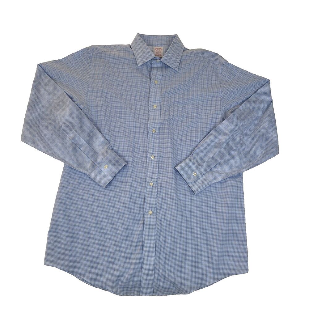 Brooks Brothers Madison Shirt 16-34 Blue Check Non Iron Supima Cotton Mens